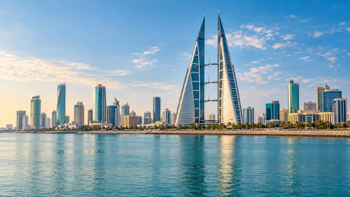 Manama waterfront and business district in Bahrain in morning light